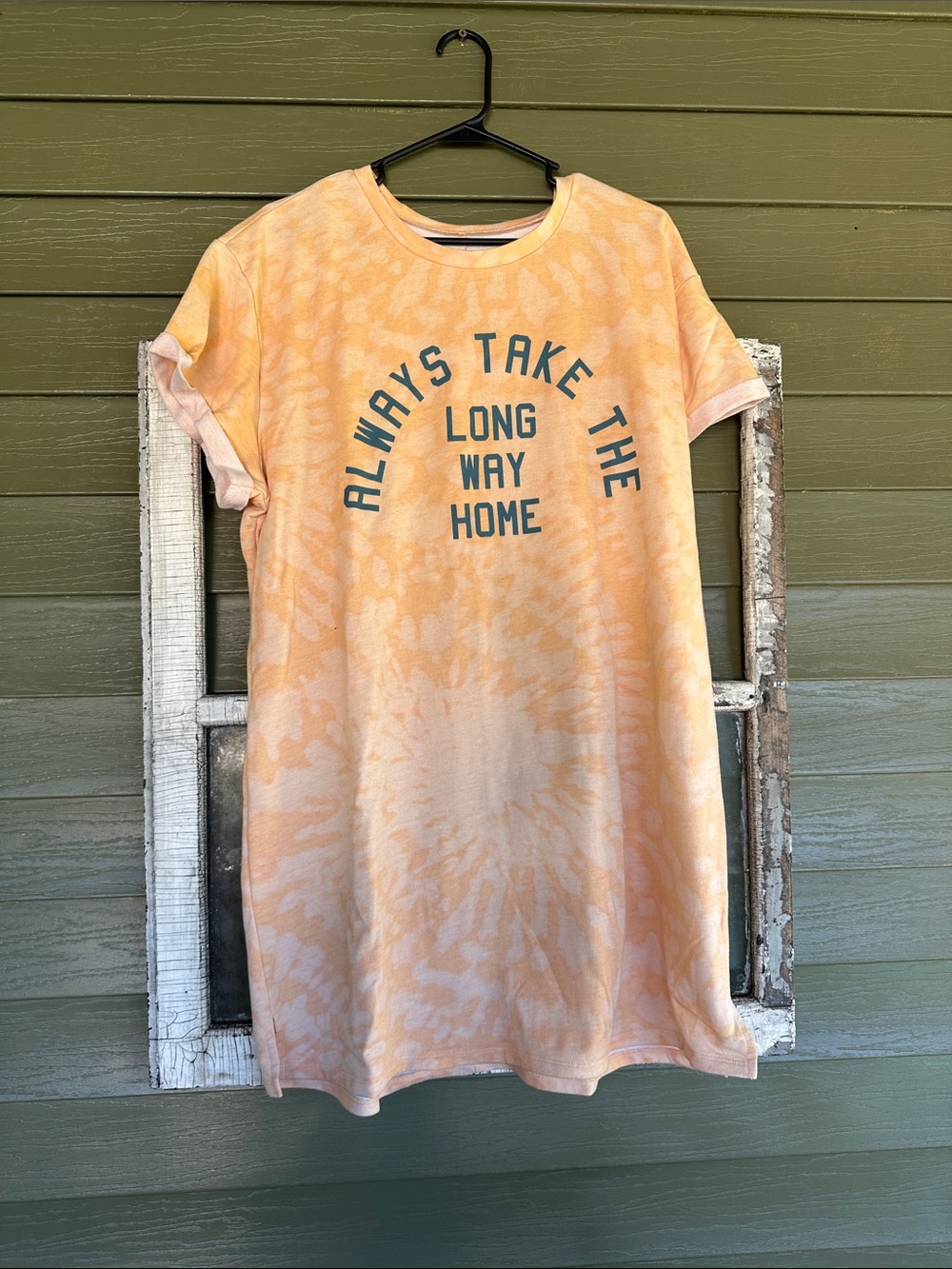 SHEIN Peach Tie-Dye Mini Dress with Graphic Text